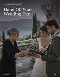 Wedding day handoff workbook cover with a couple reviewing their event plan together